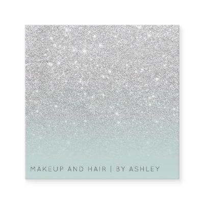 Modern silver glitter ice teal makeup professional square