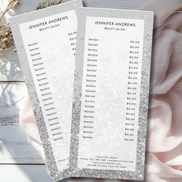 Modern Silver  Glitter Salon Price List  Rack Card