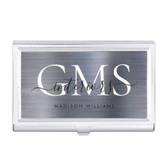 Modern Silver Gray Brushed Metal 3 Monogram Script  Case