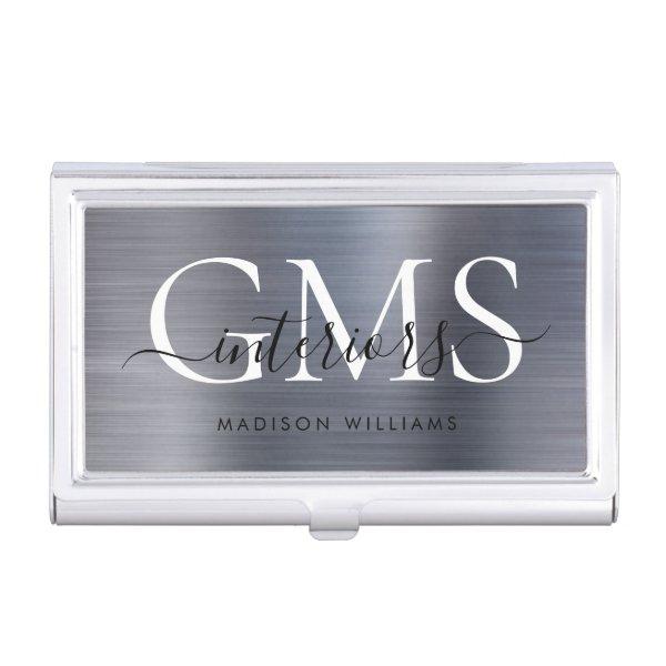 Modern Silver Gray Brushed Metal 3 Monogram Script  Case
