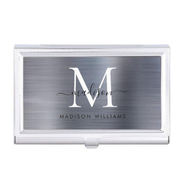 Modern Silver Gray Brushed Metal Monogram Script  Case