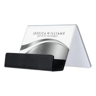 Modern Silver Gray & White Geometric Stripes Desk  Holder