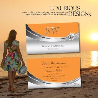 Modern Silver Orange with Monogram Sparkle Diamond