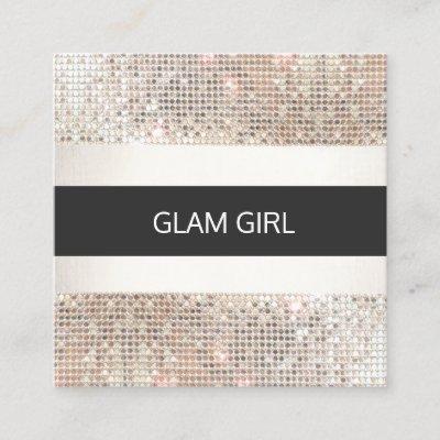 Modern Silver Sequin Stripes Glam Beauty Stylist Square