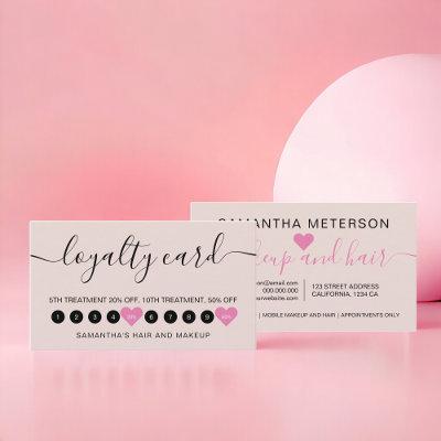 Modern simple blush pink script makeup 10  loyalty card