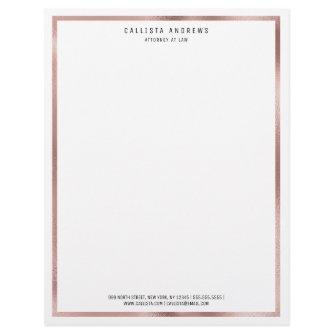Modern Simple Chic Rose Gold White Border Lawyer Letterhead