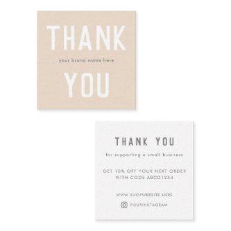 Modern Simple Cream Thank You Small Business  Discount Card