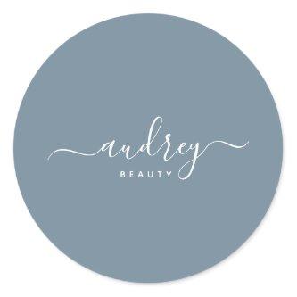 modern Simple dusty blue Signature Typography Classic Round Sticker