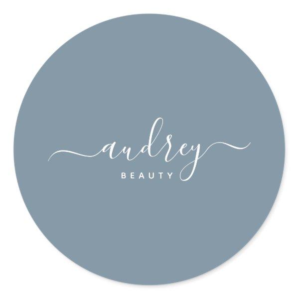modern Simple dusty blue Signature Typography Classic Round Sticker