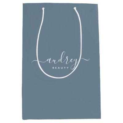 modern Simple dusty blue Signature Typography Medium Gift Bag