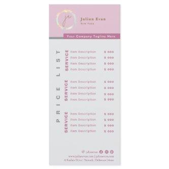 Modern Simple Holographic Monogram Pink Price List Menu