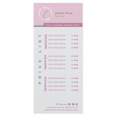 Modern Simple Holographic Monogram Pink Price List Menu