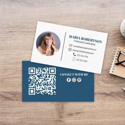 Modern Simple Minimalist QR Code Social Media Blue
