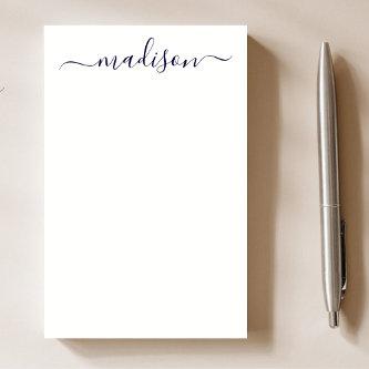 Modern Simple Navy Blue Typography Name Script  Post-it Notes