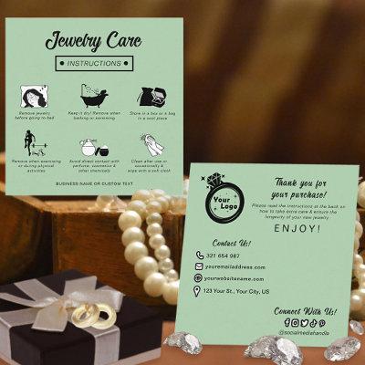 Modern Simple Sage Green Jewelry Care Instructions Enclosure Card