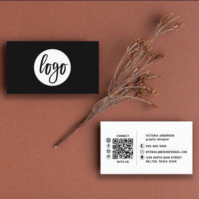 Modern Simple White and Black Logo QR Code