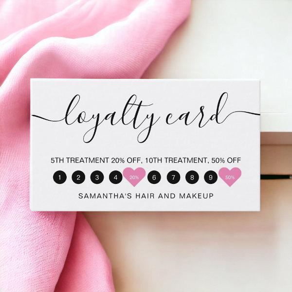 Modern simple white pink script makeup 10 loyalty card