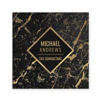 Modern Sleek Gold Foil Black Marble Stone Square