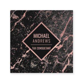 Modern Sleek Rose Gold Foil Black Marble Stone Square