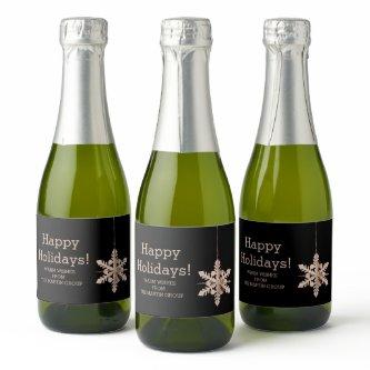 Modern Snowflake Corporate Seasonal Greetings Mini Sparkling Wine Label