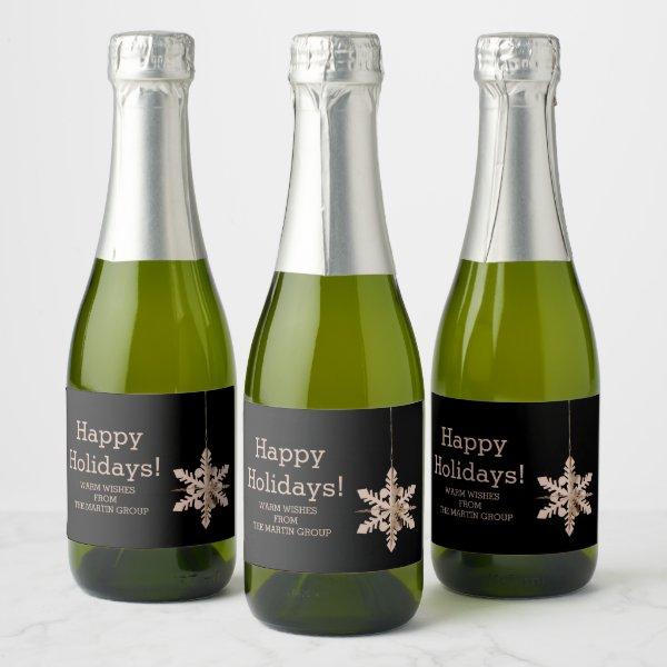 Modern Snowflake Corporate Seasonal Greetings Mini Sparkling Wine Label