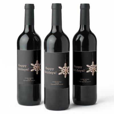 Modern Snowflake Corporate Seasonal Greetings  Wine Label