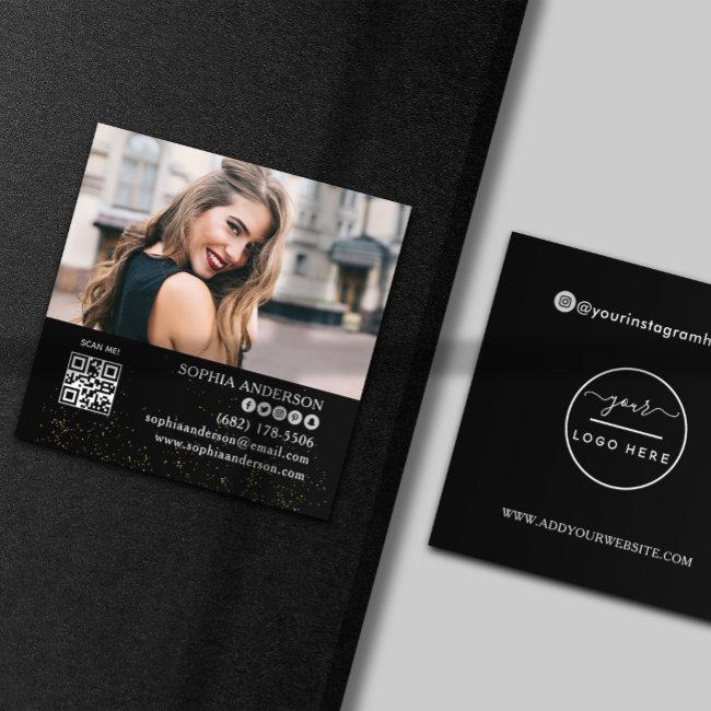 Modern social media add your logo photo QR code S Square