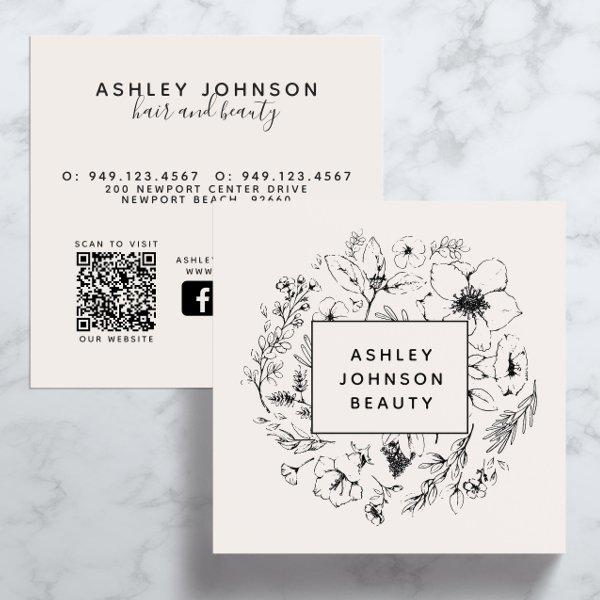 Modern Social Media QR Code Botanical Blush Black Square
