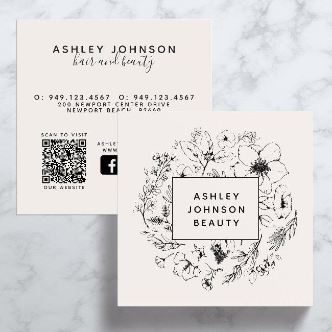 Modern Social Media QR Code Botanical Blush Black Square