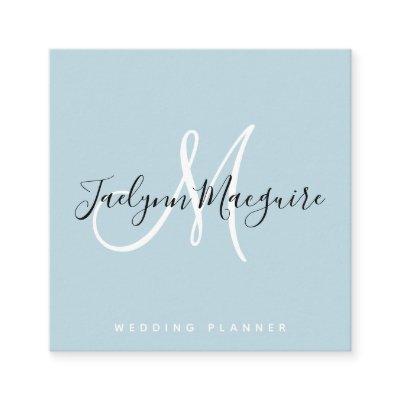 Modern soft blue elegant script signature monogram square