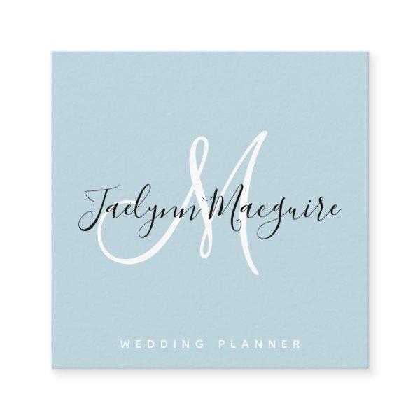 Modern soft blue elegant script signature monogram square