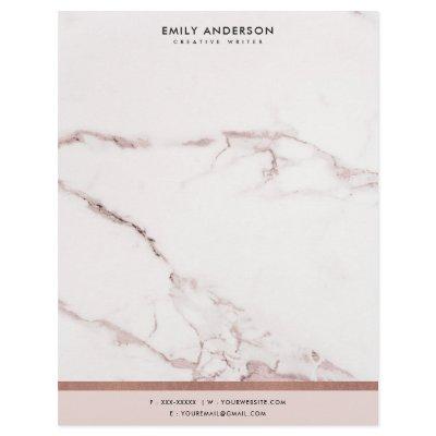 MODERN SOFT BLUSH PINK ROSE GOLD MARBLE TEXTURE LETTERHEAD
