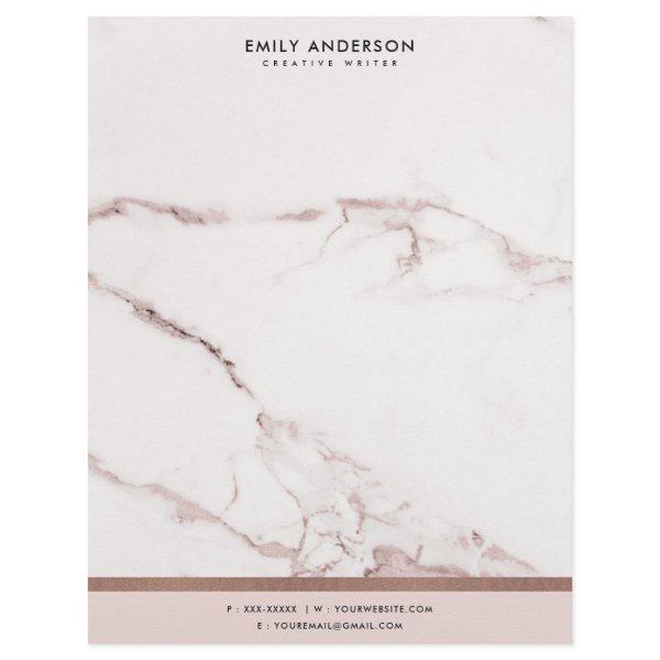 MODERN SOFT BLUSH PINK ROSE GOLD MARBLE TEXTURE LETTERHEAD