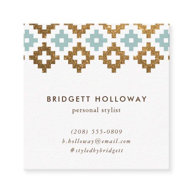 Modern Southwest Blanket Mint and Gold Glitter Square