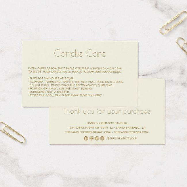 Modern Soy Candle Care Card with Logo