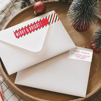 Modern Stripes Christmas Merry and Bright Address Wrap Around Label
