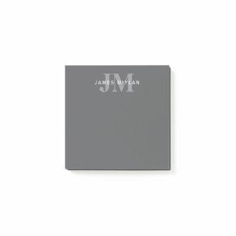 Modern Stylish Dark Grey Monogram & Name Post-it Notes
