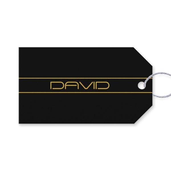 Modern Stylish Editable Gold Text & Stripes Gift Tags