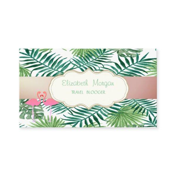 Modern Stylish,Tropical Palm Leaves,Pink Flamingos