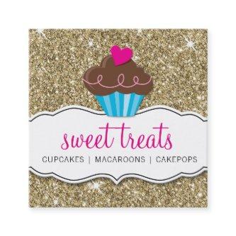 MODERN SWEET cute cupcake bakery pink gold glitter Square
