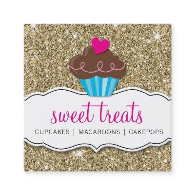 MODERN SWEET cute cupcake bakery pink gold glitter Square