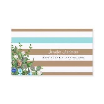 Modern Tan Floral Aqua Stripe Event Planner