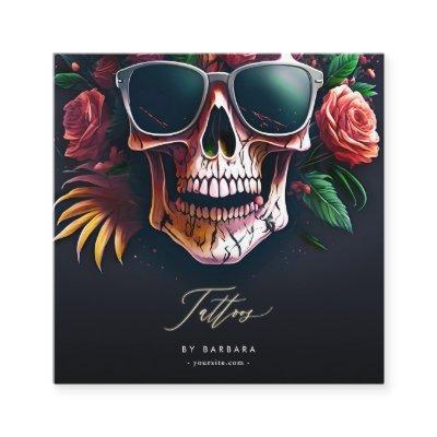 Modern Tattoo Artist Skull Roses Sunglasses Square