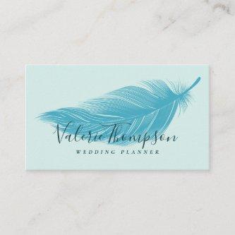 Modern teal aqua blue chic elegant boho feather
