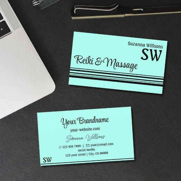Modern Teal Black Stripes with Monogram Stylish