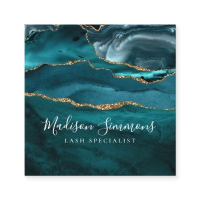 Modern Teal Green Gold Agate Geode Monogram Script Square