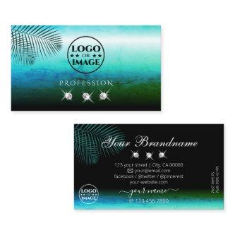 Modern Teal Watercolor Palm Leaves Jewels Add Logo