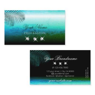 Modern Teal Watercolor Palm Leaves Jewels Stylish