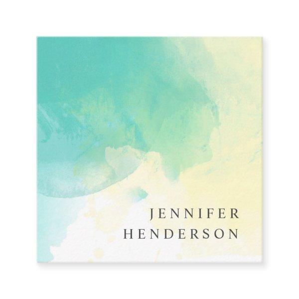 Modern teal yellow watercolor splatter splash square