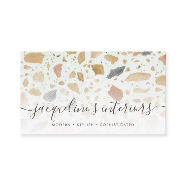 Modern Terrazzo Pattern Script Tan Rust Gray Retro